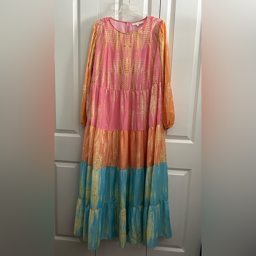 Anthropologie Pink, Yellow & Light Blue Tiered Maxi Dress - Picture 3 of 14